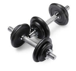 Naklejka premium Metal dumbbells isolated on white. Sports equipment