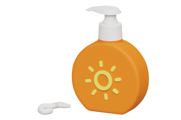 Sunscreen lotion cosmetic product with SPF Summer vacation ultraviolet protection factor. 3D rendered icon isolated