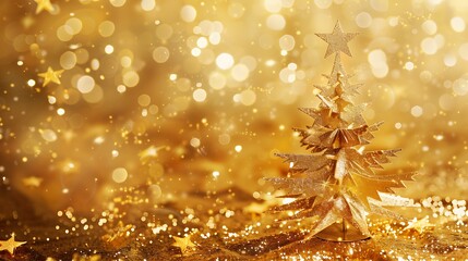 Christmas tree made of gold stars on luxury gold background christmas concept