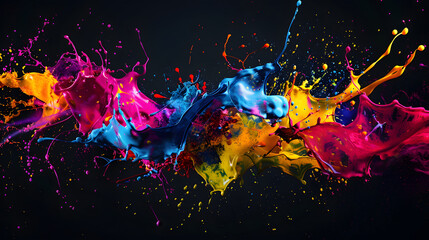 Many colors were mixed together. There is a black background, colored powder, colored dust. Generative AI