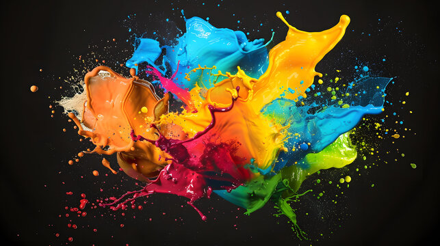 Many colors were mixed together. There is a black background, colored powder, colored dust. Generative AI