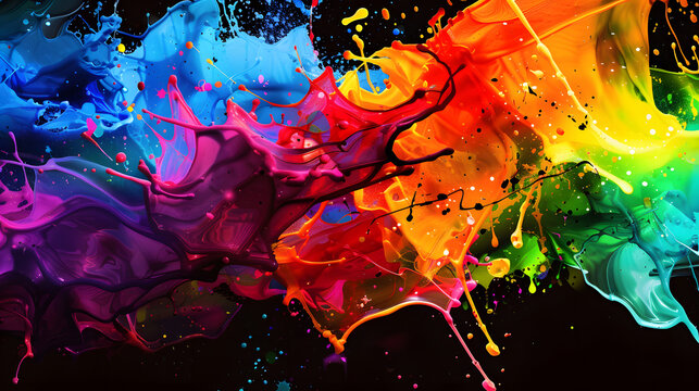 Many colors were mixed together. There is a black background, colored powder, colored dust. Generative AI