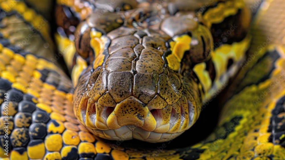 Poster A close up view of a snake's head, suitable for use in wildlife or reptile-related contexts