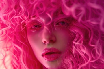 Fototapeta premium A close-up portrait of a woman with bright pink hair
