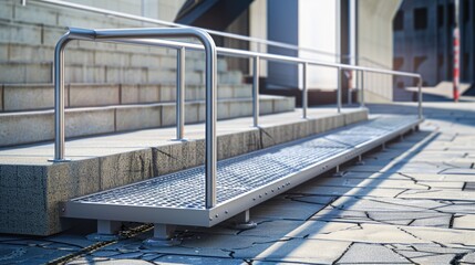 Fototapeta premium A close-up shot of a metal bench located near a building