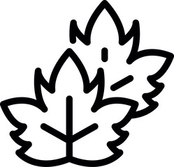 Simple illustration of two overlapping maple leaves with jagged edges, bringing to mind the autumn season