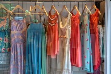 A collection of dresses on a rack, ideal for fashion or retail use