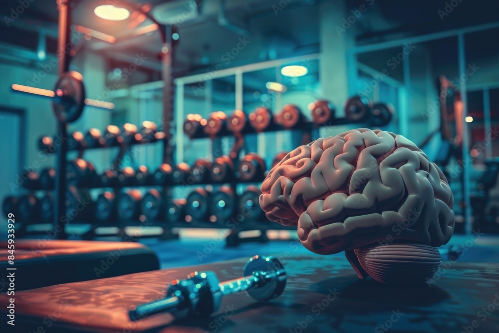 Poster a human brain sits on a table, providing a unique perspective on the organ's structure and size
