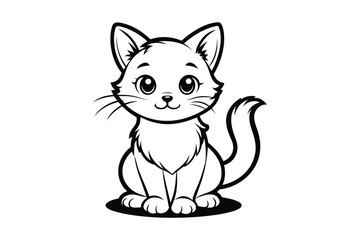 black and white cat free vector line art silhouette illustration, white background