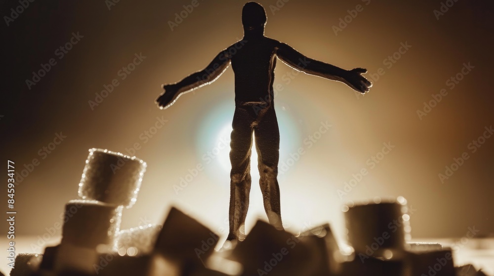 Aufkleber a person standing on top of a pile of cubes, providing a sense of perspective and scale