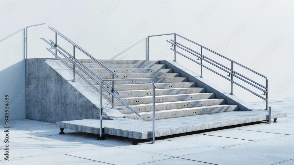Poster A set of concrete stairs with a sturdy hand rail, suitable for use in various settings