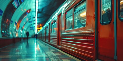Obraz premium People waiting and moving through a busy subway station platform