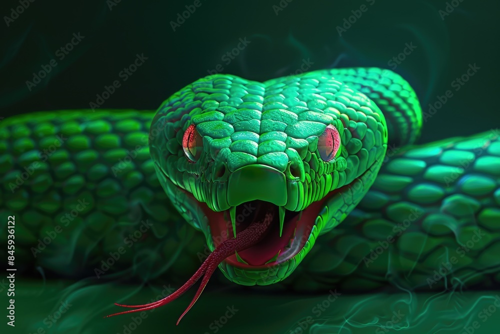 Poster A close-up photo of a green snake's open mouth, great for use in science or nature-themed projects