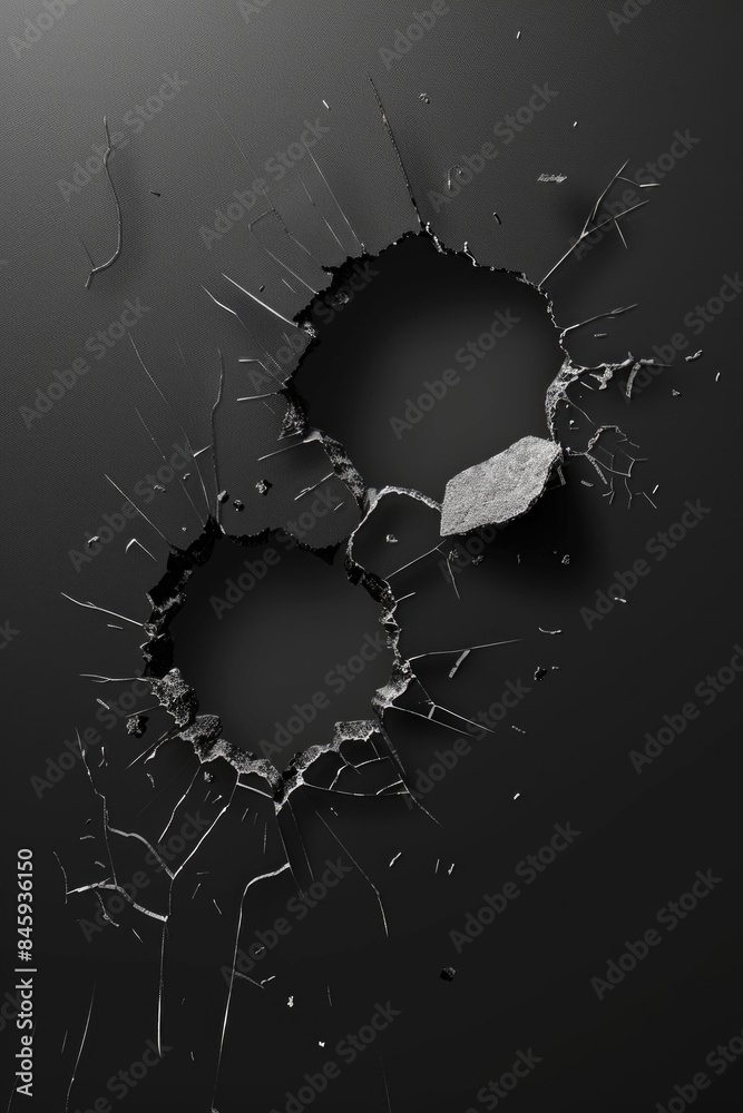 Poster A close-up shot of a black and white bullet hole in a surface, great for using as a symbol or graphic element
