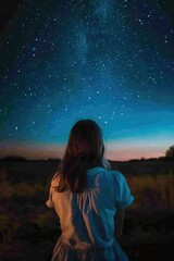 A person gazing up at the night sky, contemplating or inspired by the beauty of the stars