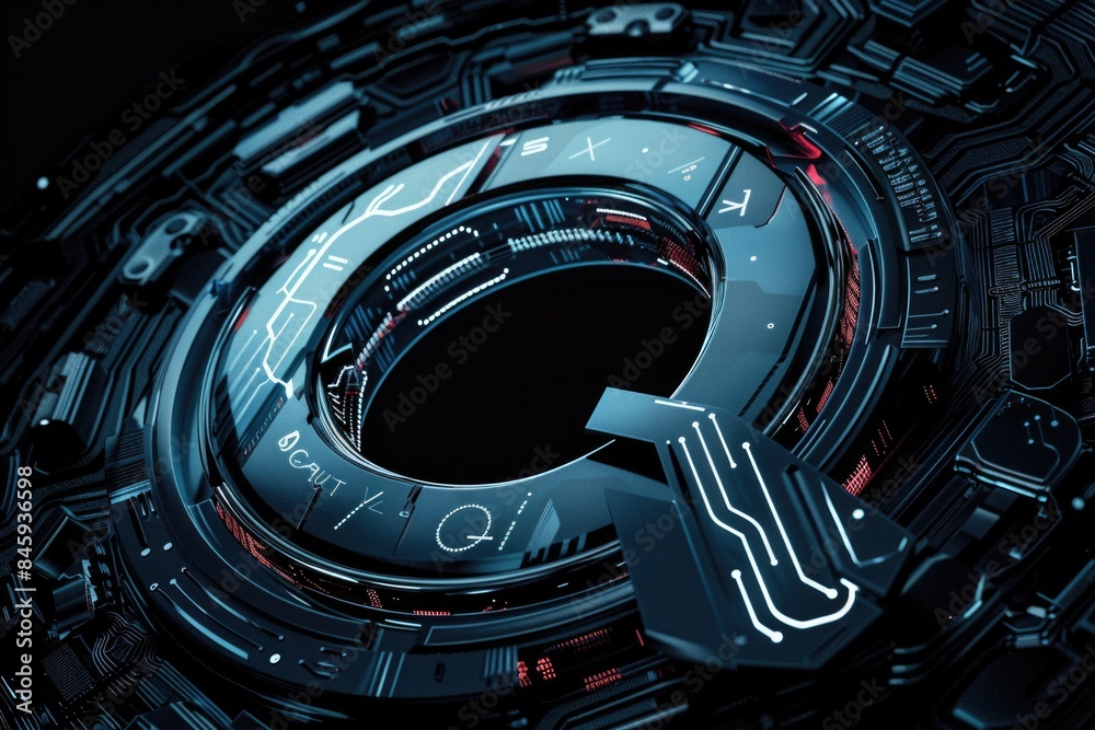 Poster A futuristic clock with a sleek design and a black background, ideal for use in designs related to technology, innovation, and modernity