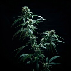 Cannabis Flower on Black Background for Medical or Recreational Use Generative AI