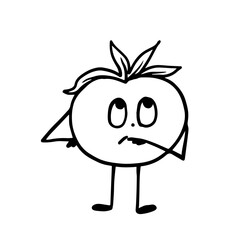 Sketch, doodles of a funny character, a tomato vegetable. Vector graphics.