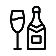 Wine icon on white background. Bottles and glasses. Drink outline icon.