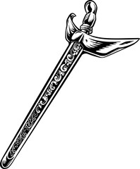 Illustration of the Traditional Weapon Keris Line Art
