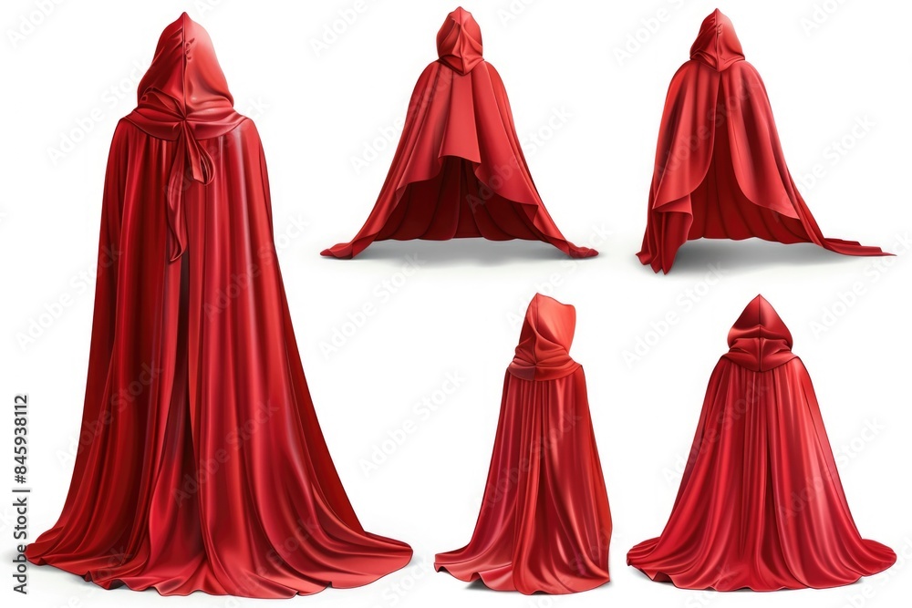 Poster a set of red cloaks on a white background