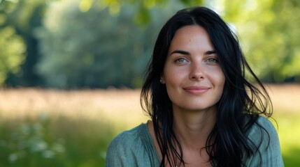 Fototapeta premium Portrait of a Smiling Woman in Nature Generative AI