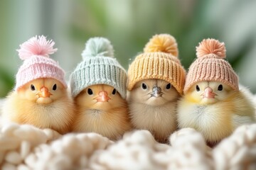 Young Birds in Playful Hats, Exuberant Poses and Laughter Create Whimsical Scene