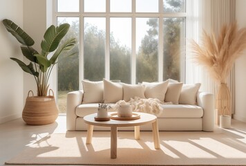 Bright Living Room With Neutral Decor And Large Windows