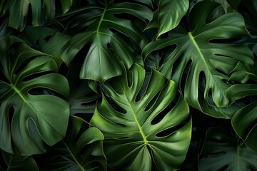 Lush Canopy, Abstract Foliage Over Dark Canvas - Top-View Greenery with Natural Elegance