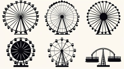 A set of Ferris wheel silhouettes on a white background