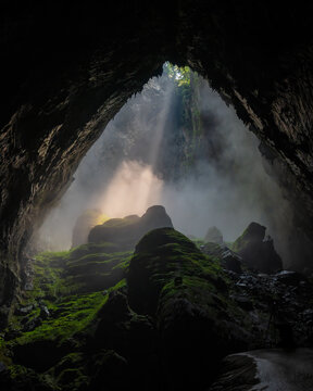 The collapsed ceiling of Son Doong cave called Doline or skylight, nicknamed Watch out for Dinosaurs. Son Doong cave is the largest in the world.