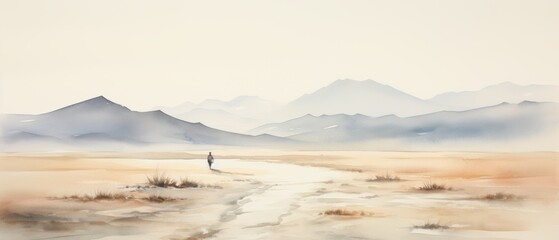 Fototapeta premium Man Walking Along a Peaceful Mountain Path Generative AI