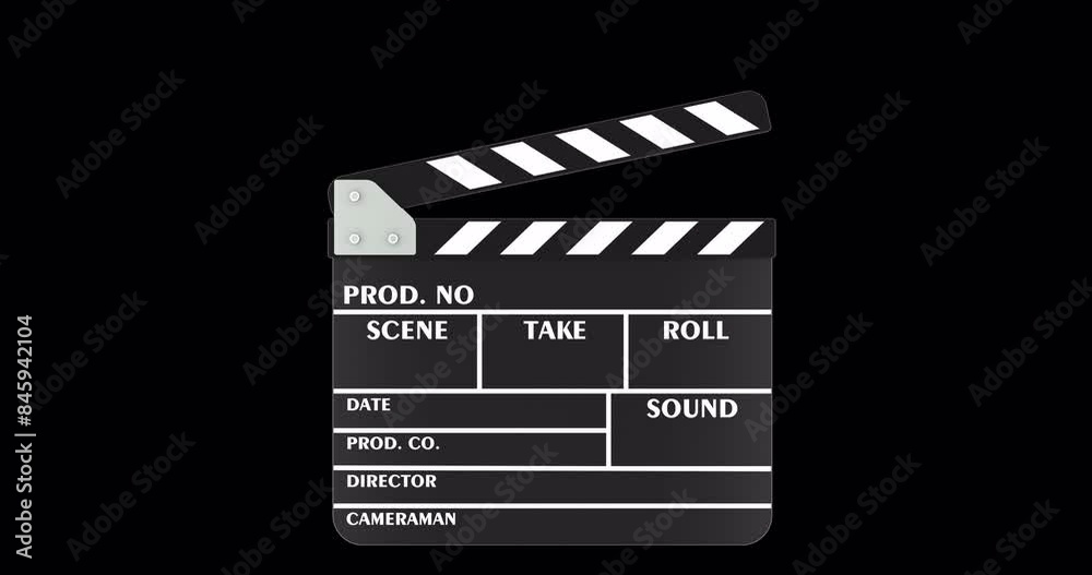 Poster clapperboard, movie clapper, animation seamlessly loopable. 3d rendering isolated on transparent bac