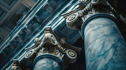 A close-up shot of a building with ornate columns - Powered by Adobe