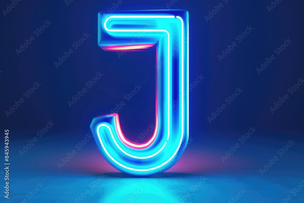 Poster a single letter 'j' illuminated by a combination of blue and red lights