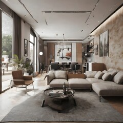 Fototapeta premium living room interior with big windows