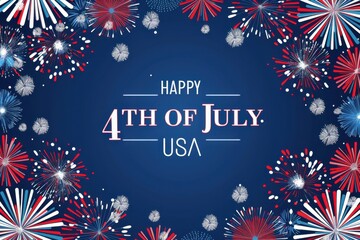 red, white and blue fireworks background with text "HAPPY 4TH OF JULY" festival, party, fireworks design for American national holiday banner Generative AI