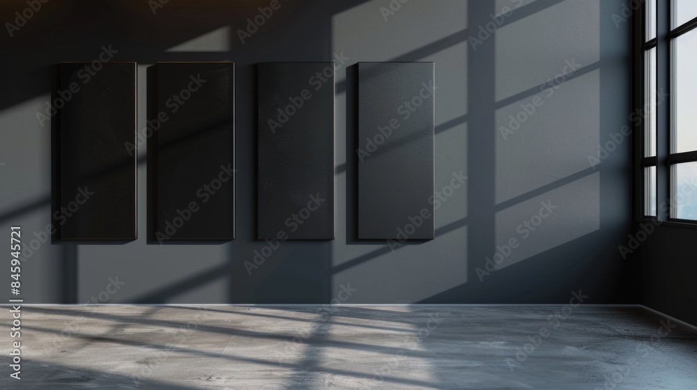 Poster a spacious room with numerous windows, perfect for capturing natural light or as a backdrop for vari