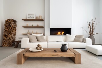 Modern Living Room with Fireplace and Wooden Decor