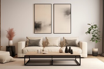 Minimalist Living Room with Dual Abstract Paintings