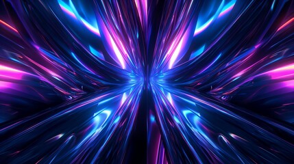 Futuristic 3D abstract background with glowing neon lines and intricate patterns, using a palette of electric blues, purples, and pinks against a deep black background.