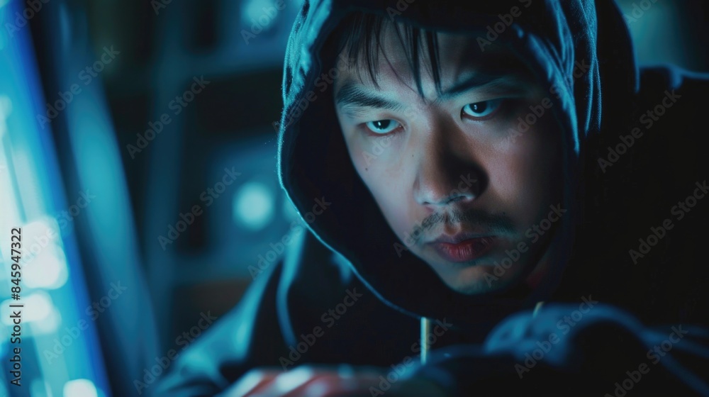 Poster A person sitting in front of a computer screen, focusing on the display