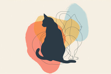 Minimalist cat silhouette with abstract background. Generative AI image