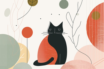Abstract minimalist cat illustration with warm color palette. Generative AI image
