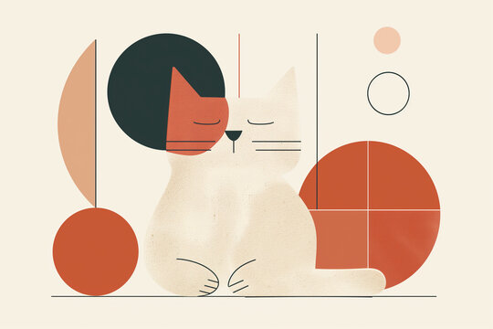 Minimalist cat illustration with geometric shapes. Generative AI image