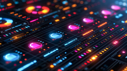 A colorful display of buttons and numbers with a futuristic vibe. The bright colors and patterns give off a sense of excitement and innovation