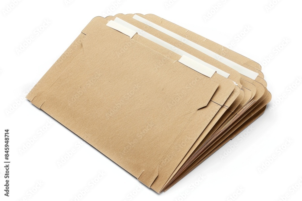 Poster a stack of brown envelopes placed on a white surface, ideal for use in office or home settings