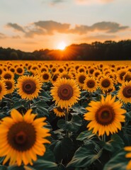 Obraz premium view of the sunflowers under the colorful sky