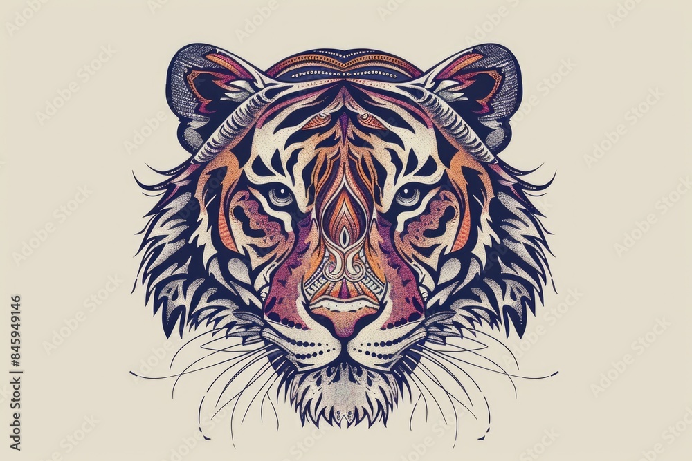Poster A close-up image of a tiger's face against a plain white background