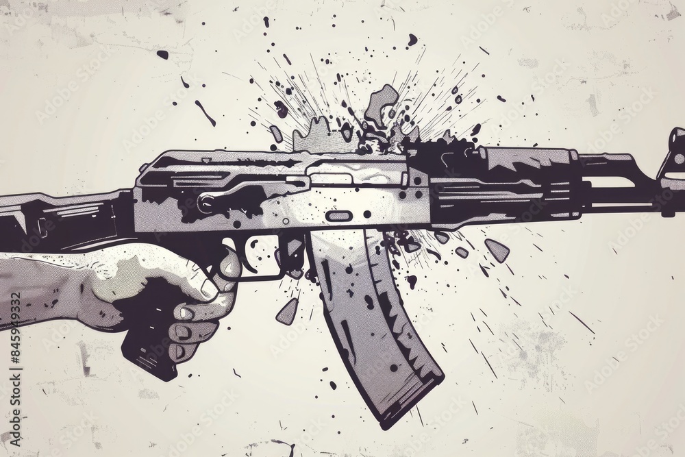 Poster a person holds a gun with a bullet, ready for use